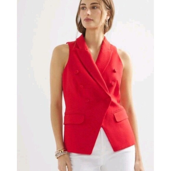White House Black Market WHBM Textured Tweed Studio Vest Blazer Red Size 18 NWT - Picture 1 of 11
